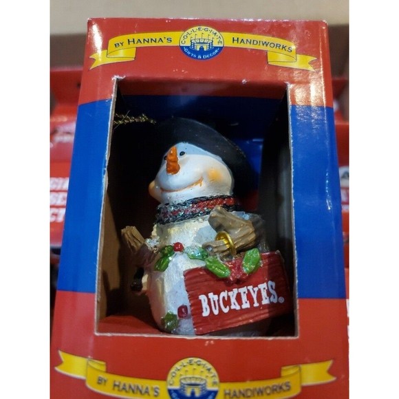 Collegiate Buckeyes Resin Snowman Holiday Ornament By Hanna's Handiworks - Picture 1 of 2